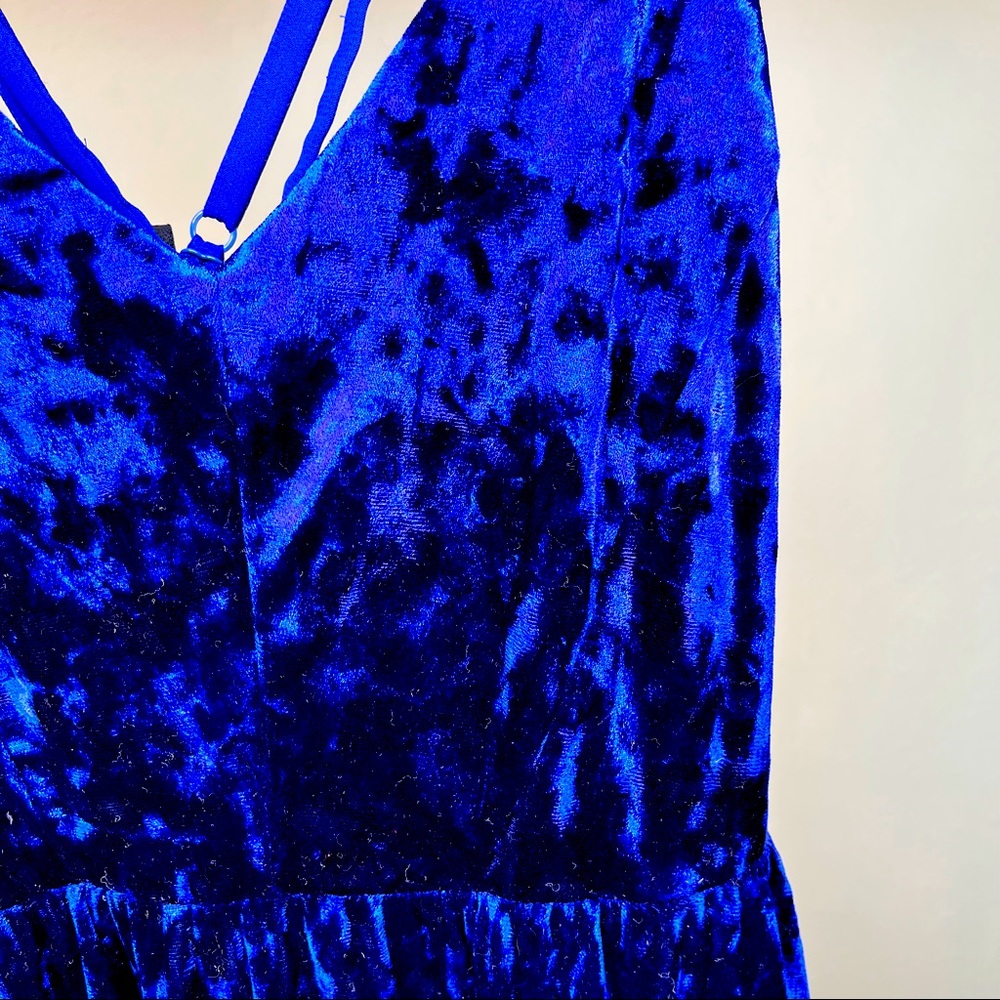 Forever 21 Indigo Crushed Velvet Fit and Flare Dress - M
